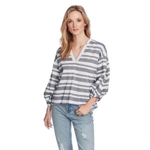 Court & Rowe gauze stripe blouse blue night XS